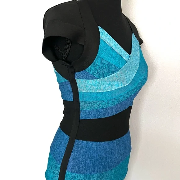 VENUS Teal and Black Striped Bandage Midi Dress - Picture 9 of 13